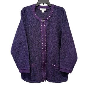 Cathy Daniels Vintage Zipper Front Cardigan Career Eggplant Purple‎ Size 2X
